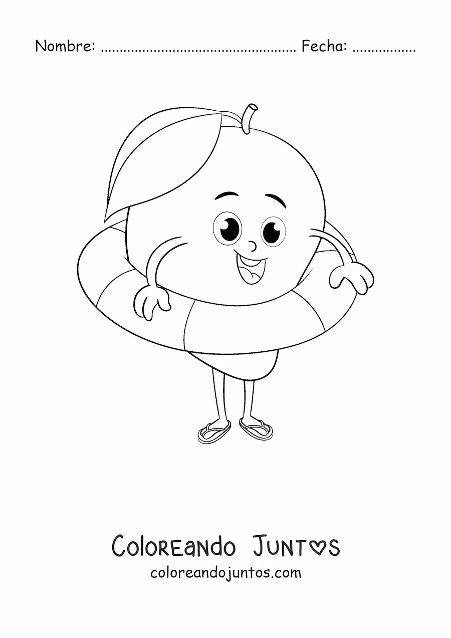 Imagen para colorear de un mango animado con salvavidas