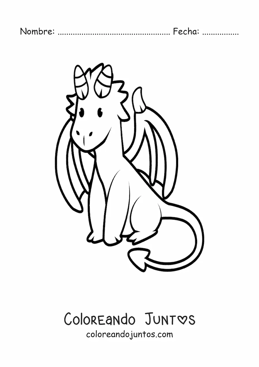 Imagen para colorear de dragón bebé kawaii con cuernos