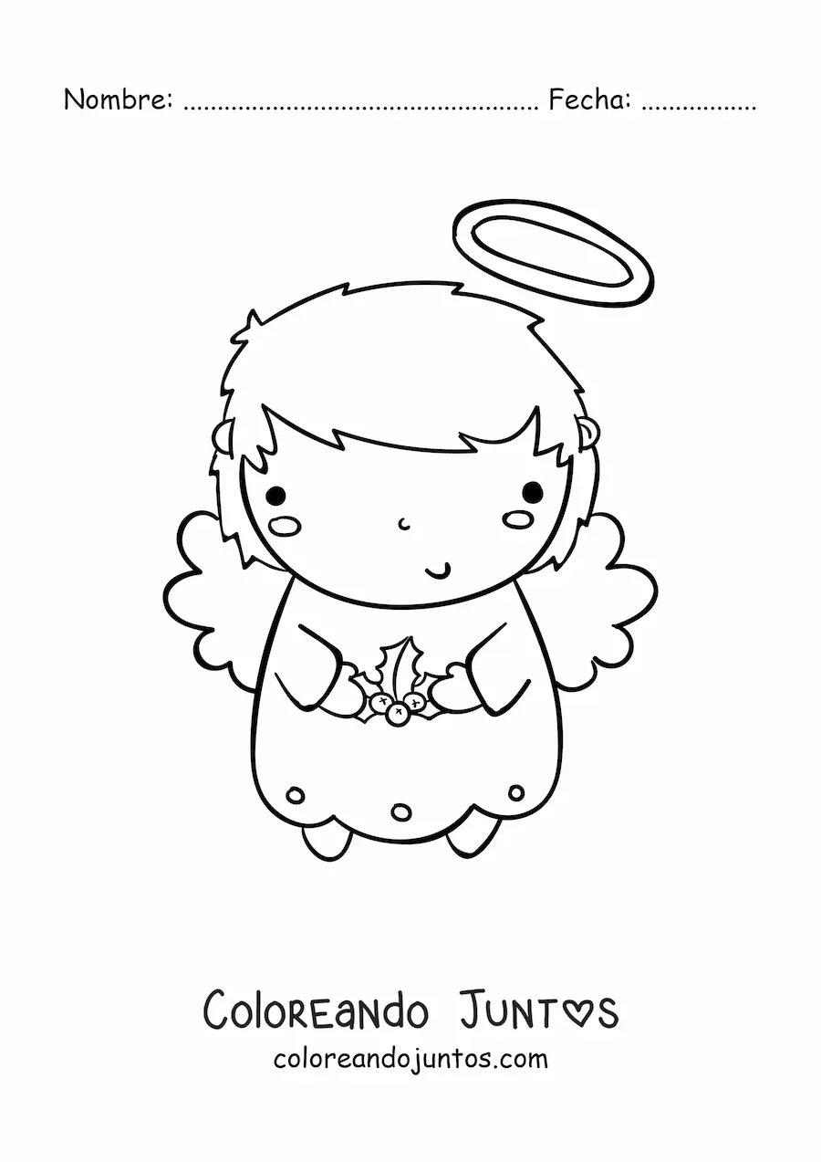 Imagen para colorear de ángel navideño animado con muerdago