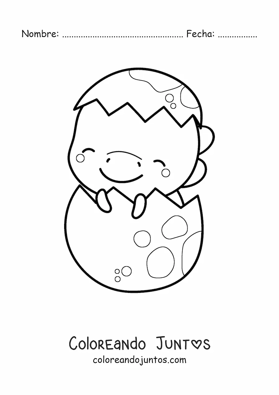 Imagen para colorear de dinosaurio kawaii bebé en su huevo