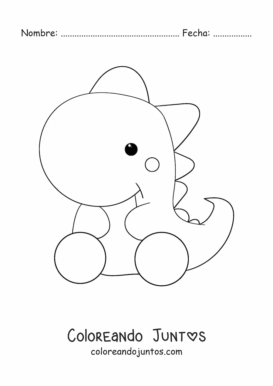 Imagen para colorear de dinosaurio kawaii grande sentado