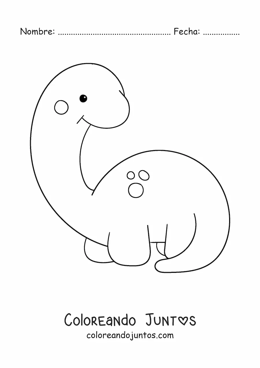 Imagen para colorear de dinosaurio kawaii animado sonriendo