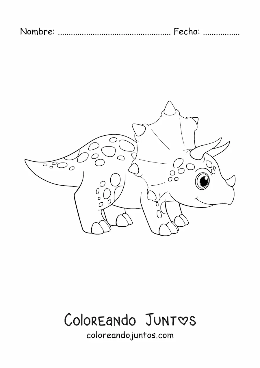 Imagen para colorear de dinosaurio triceratops kawaii con cuernos
