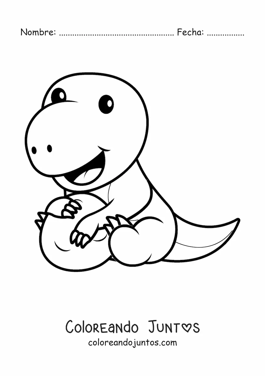 Imagen para colorear de dinosaurio kawaii sentado con un huevo