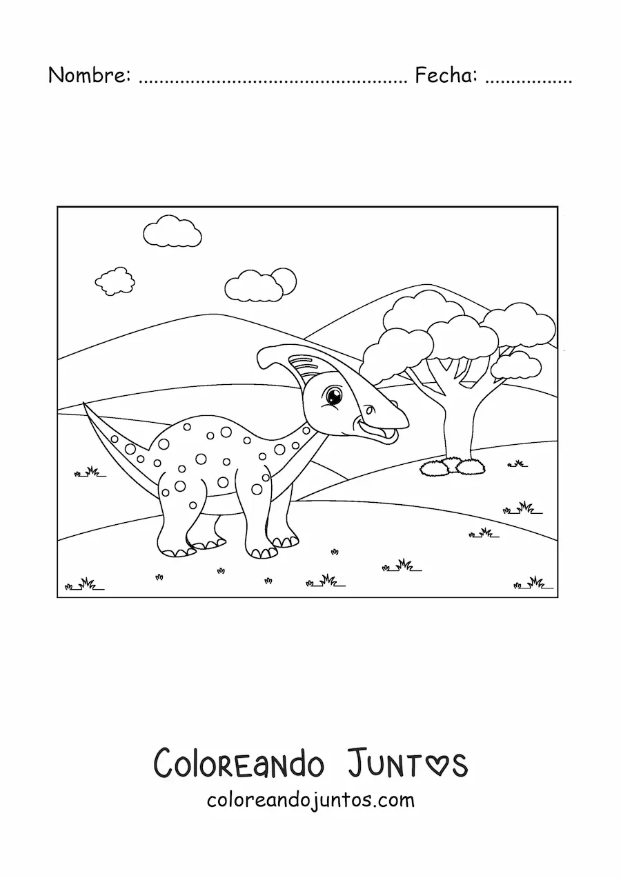 Imagen para colorear de dinosaurio animado vegetariano
