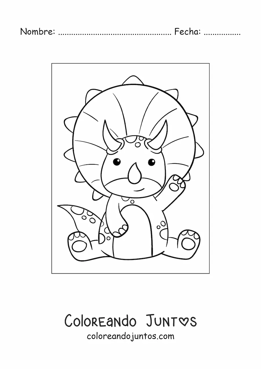 Imagen para colorear de triceratops bebé kawaii