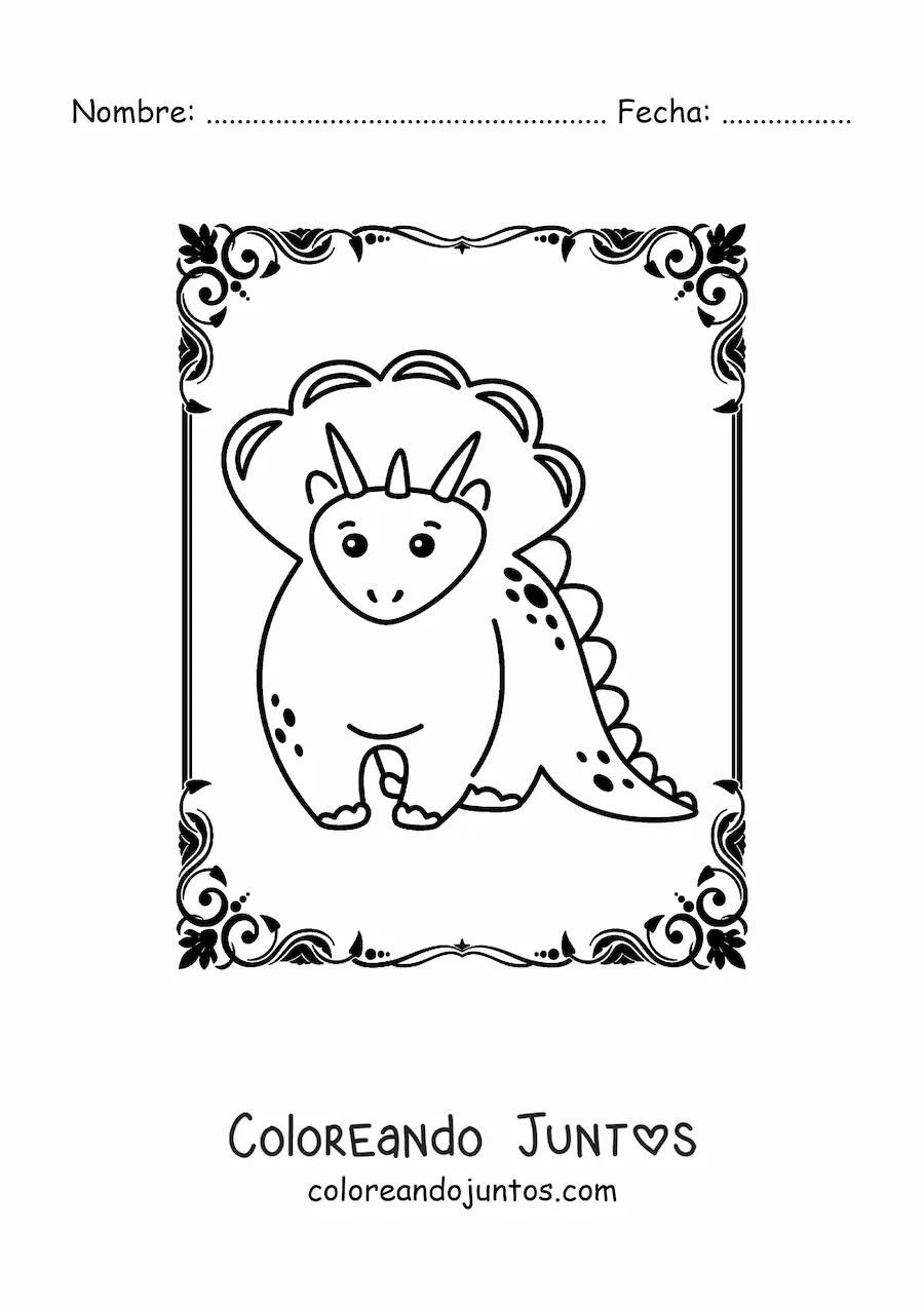 Imagen para colorear de triceratops kawaii grande