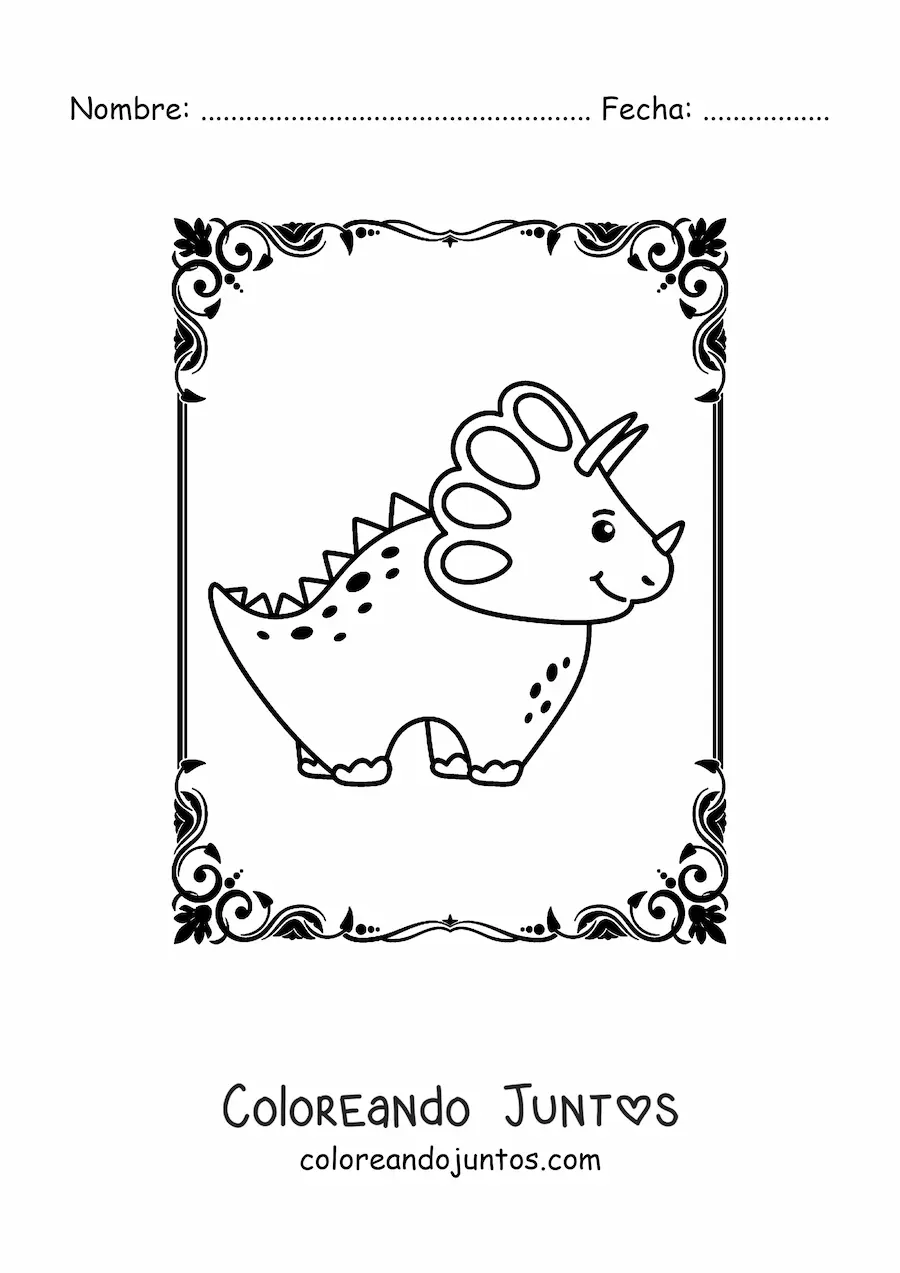 Imagen para colorear de triceratops kawaii sonriendo