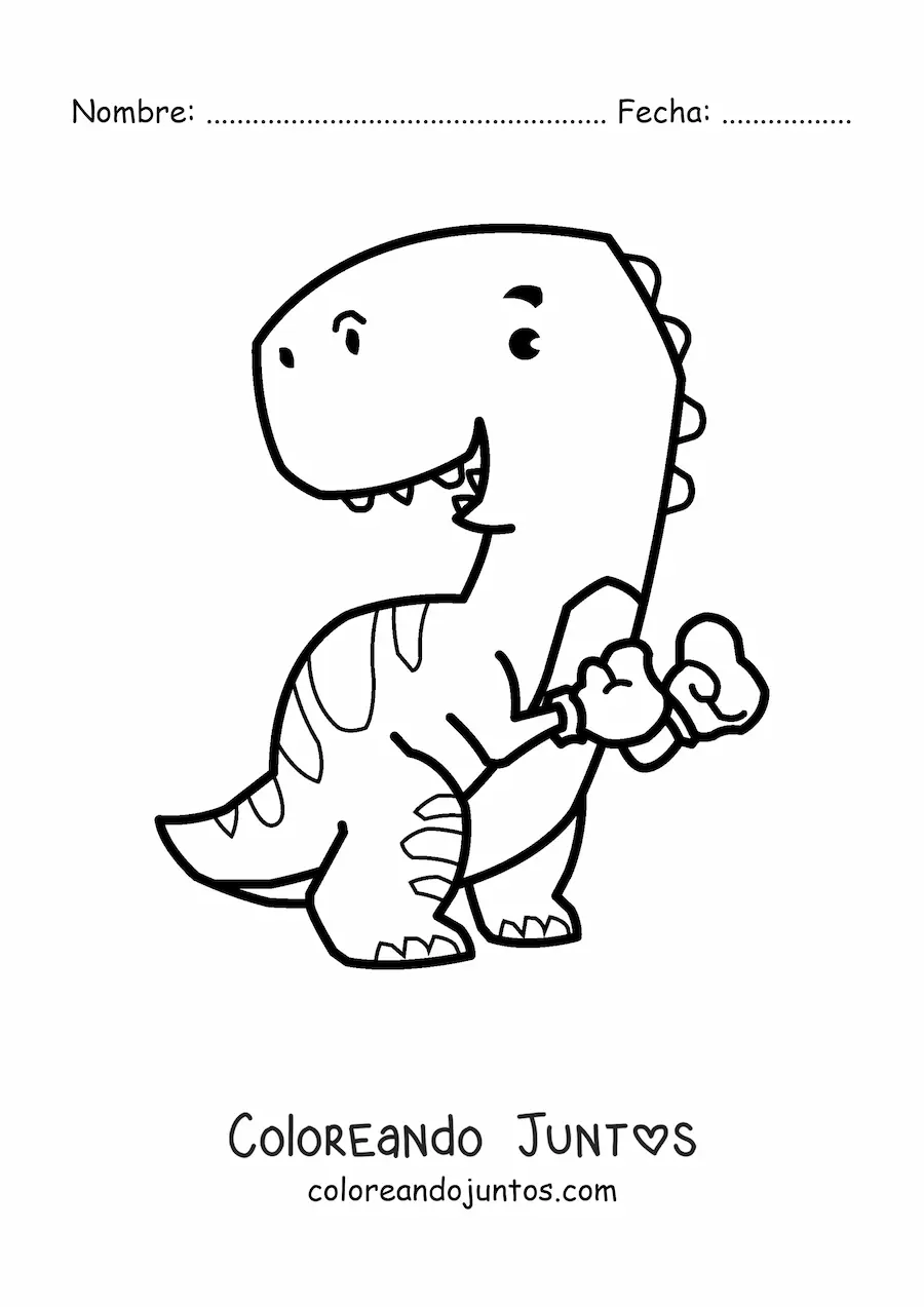 Imagen para colorear de t rex grande animado con guantes de boxeo