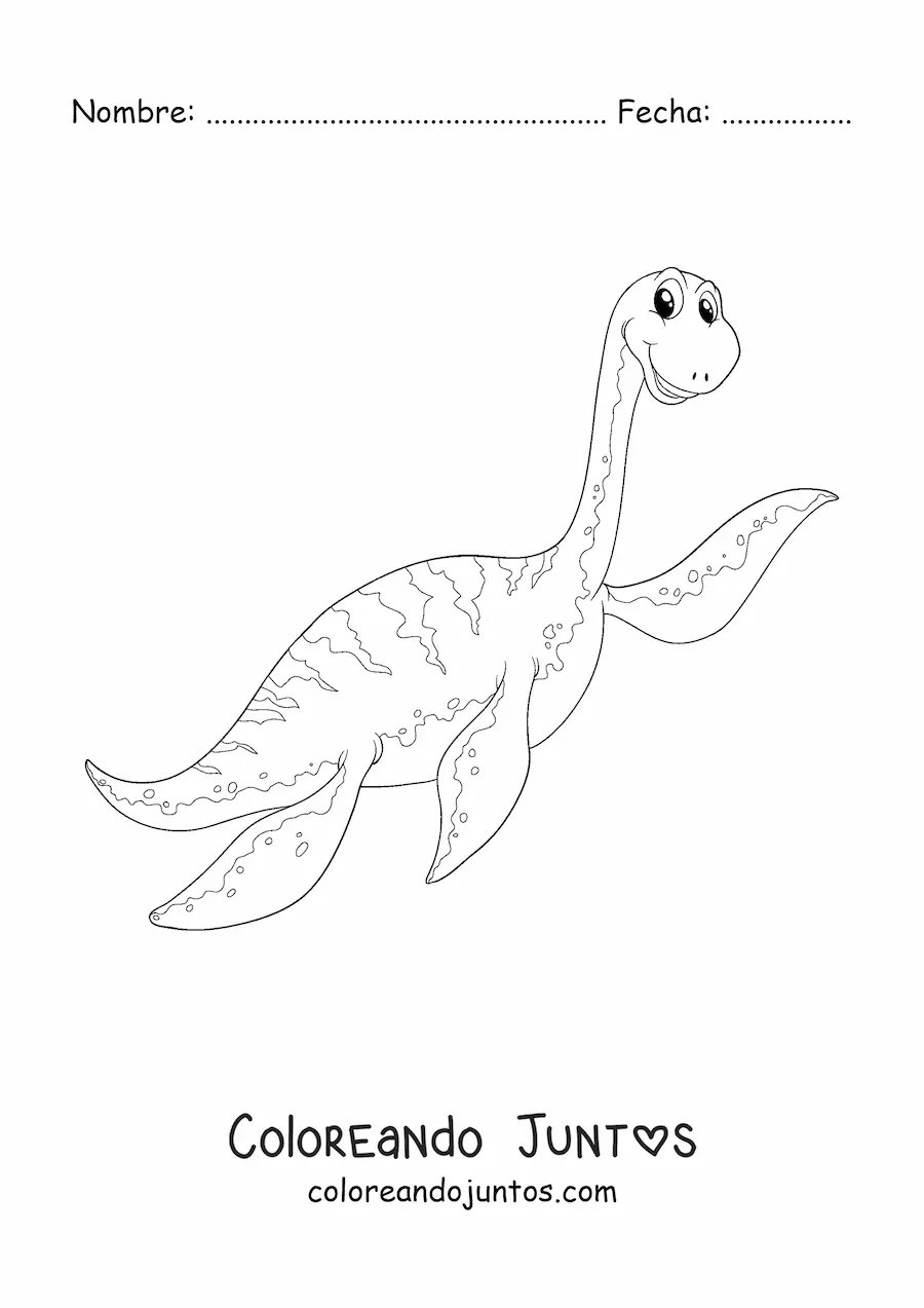 Imagen para colorear de dinosaurio marino de cuello largo animado