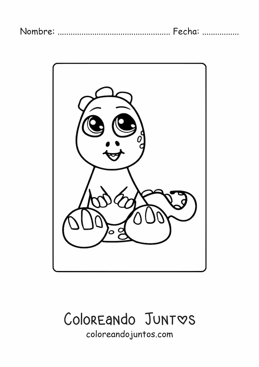 Imagen para colorear de dinosaurio bebé kawaii grande sentado