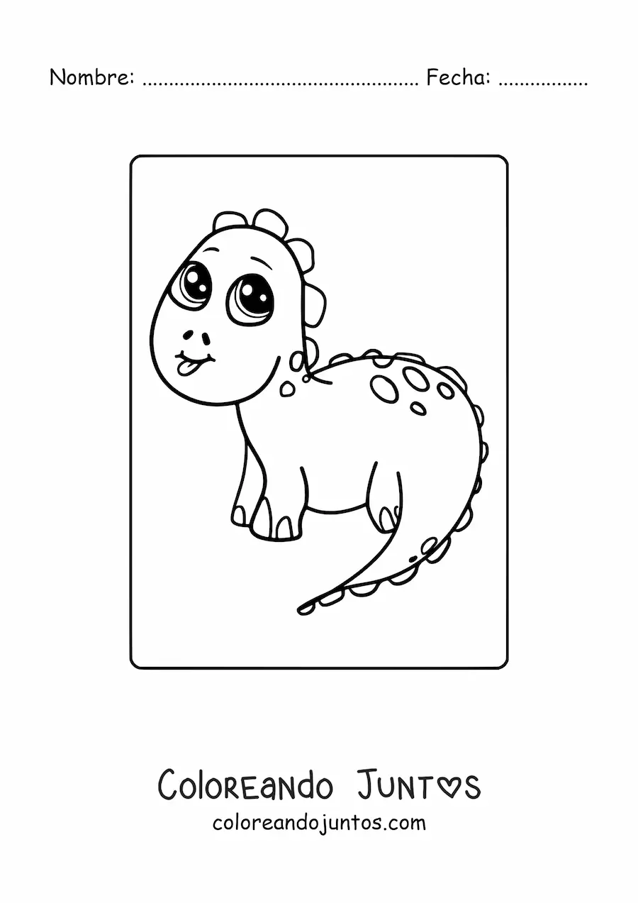 Imagen para colorear de dinosaurio bebé kawaii fácil