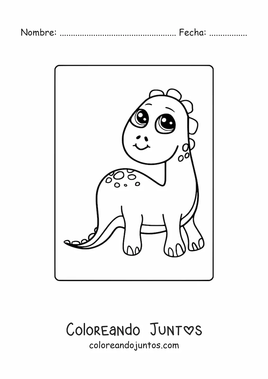 Imagen para colorear de dinosaurio bebé kawaii fácil grande