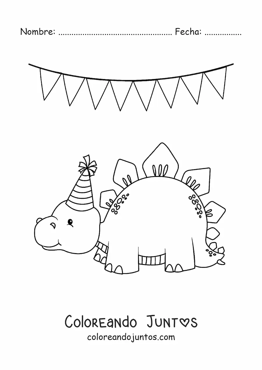 Imagen para colorear de estegosaurio en una fiesta de cumpleaños