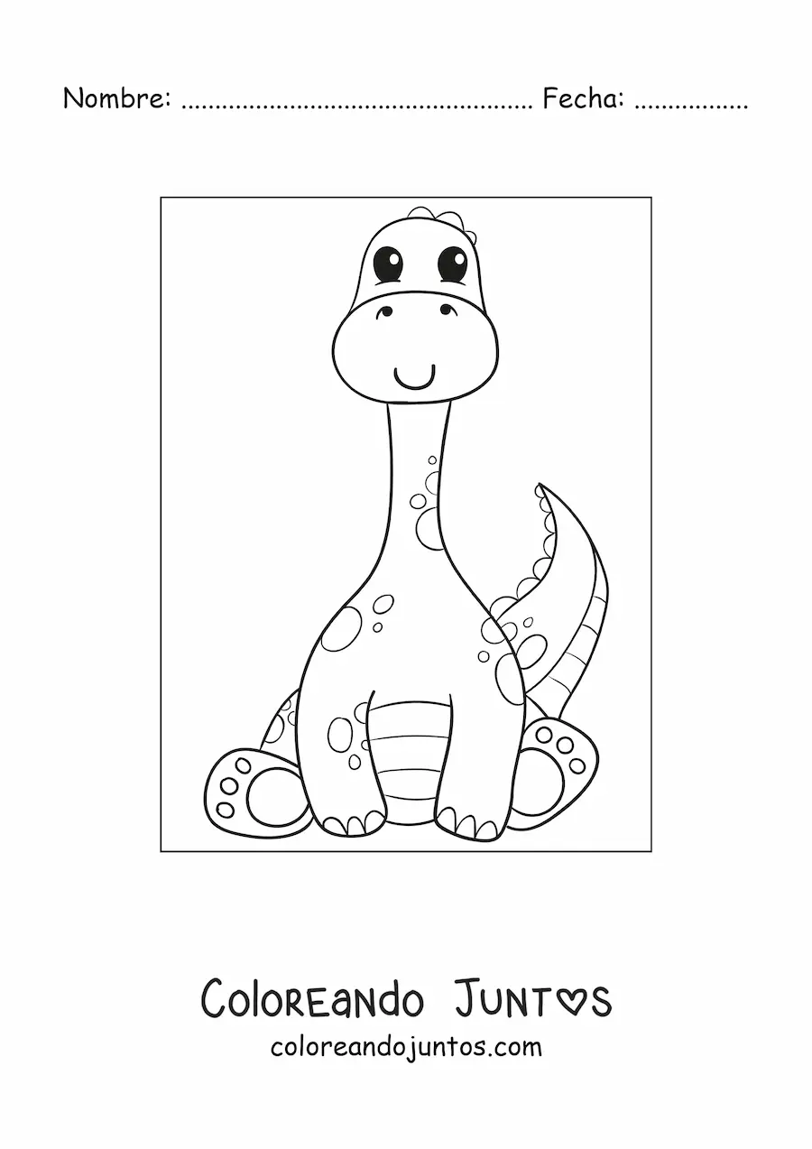 Imagen para colorear de dinosaurio bebé tierno de cuello largo sentado