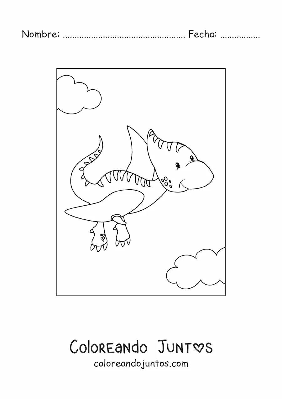 Imagen para colorear de dinosaurio volador bebé tierno