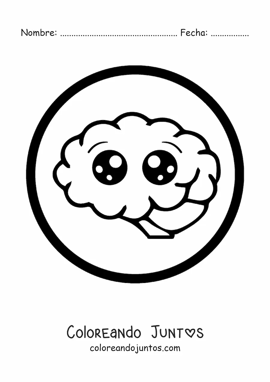 Imagen para colorear de cerebro kawaii grande