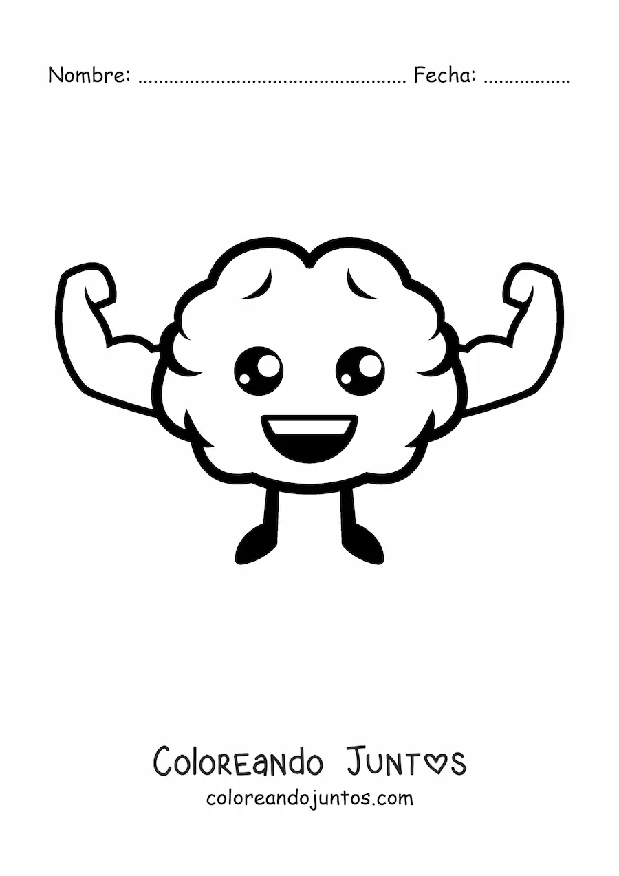 Imagen para colorear de cerebro kawaii animado fuerte