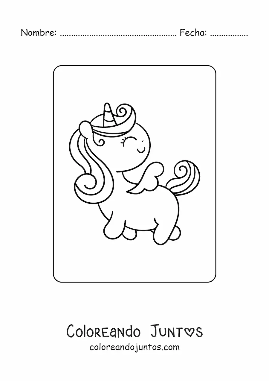 Imagen para colorear de unicornio bonito animado caminando