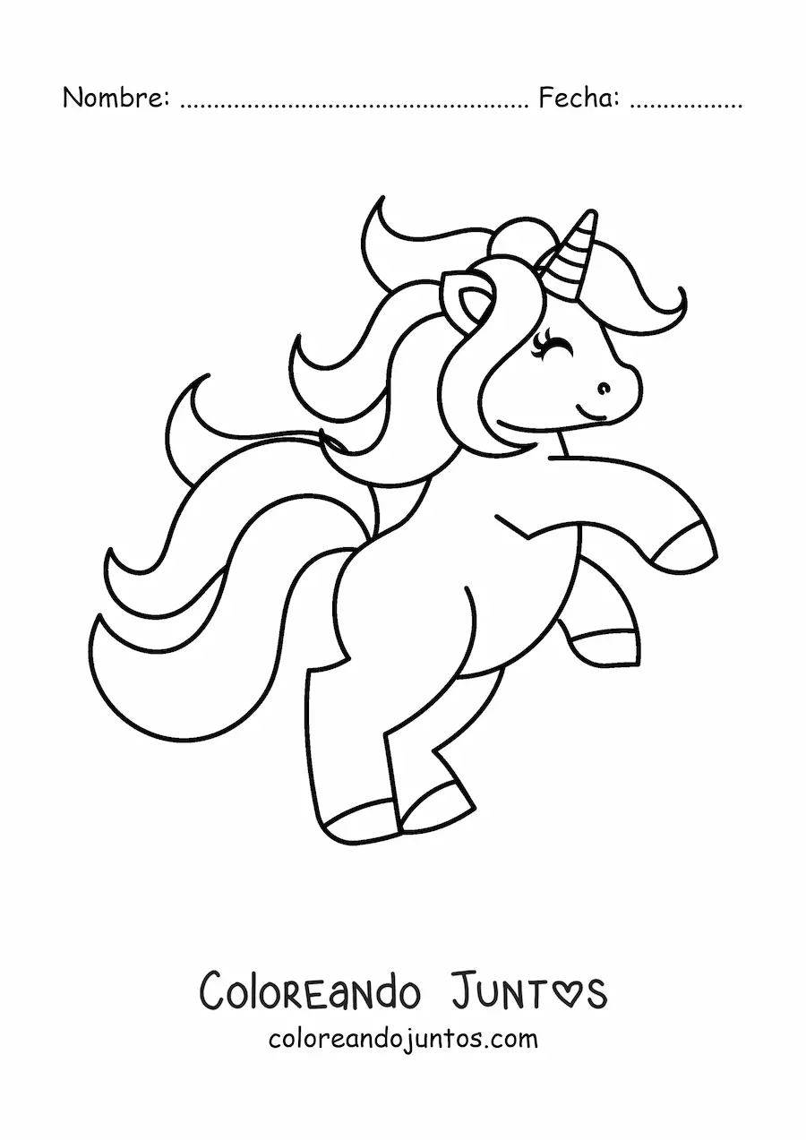 Imagen para colorear de unicornio kawaii en dos patas