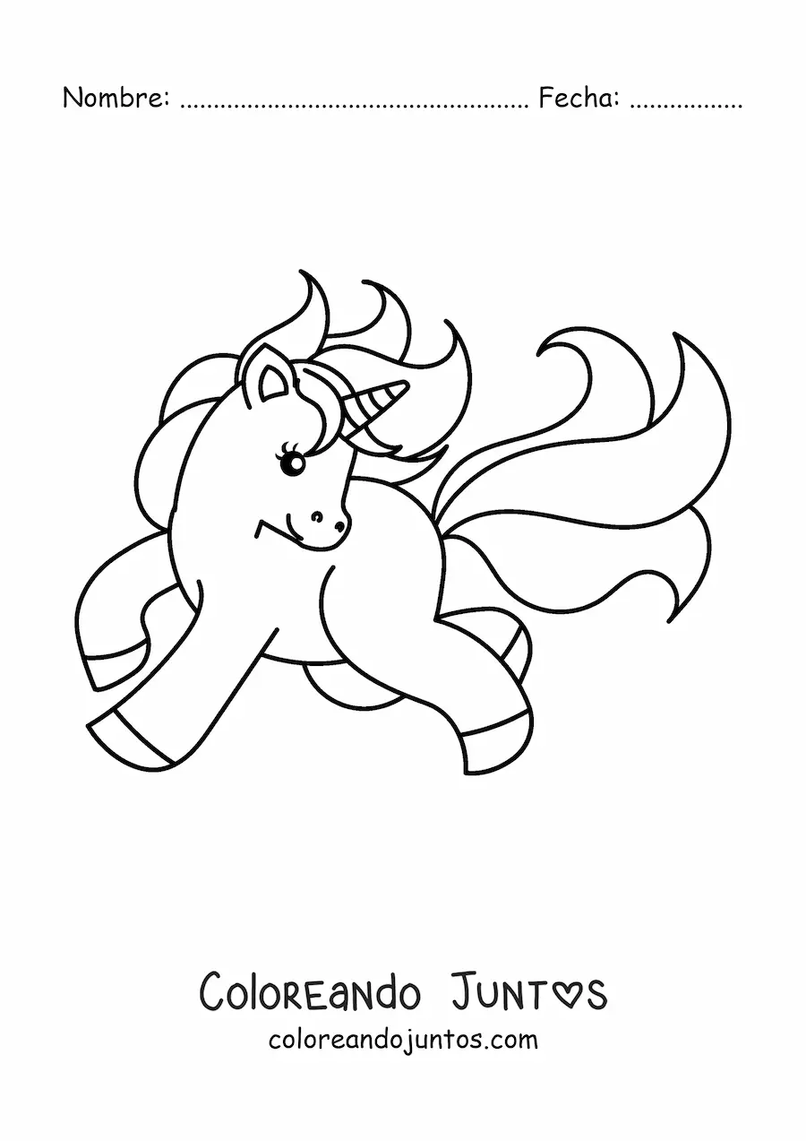 Imagen para colorear de unicornio kawaii galopando