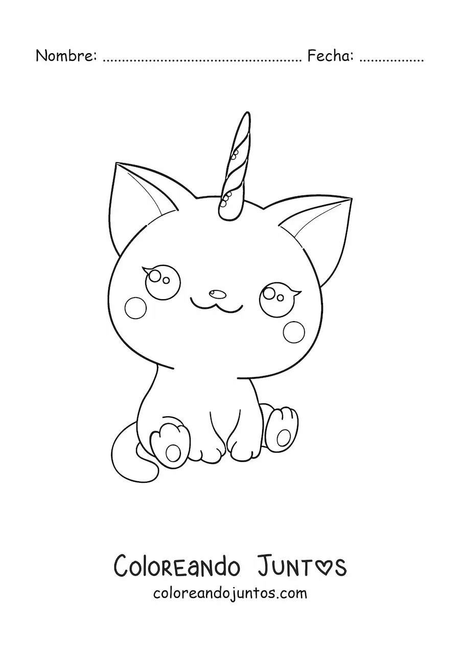 Imagen para colorear de gaticornio kawaii sentado