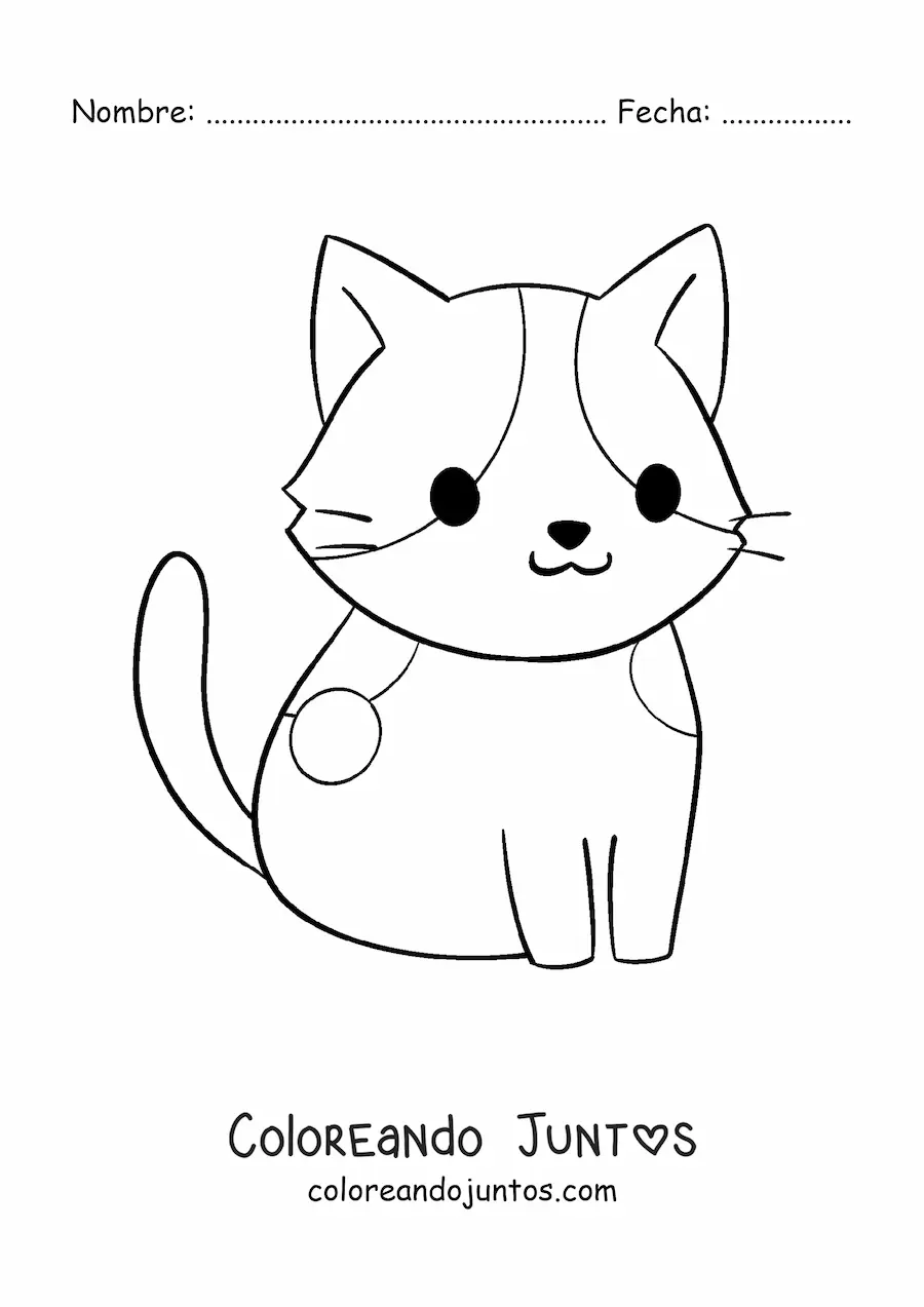 Imagen para colorear de gato kawaii animado fácil