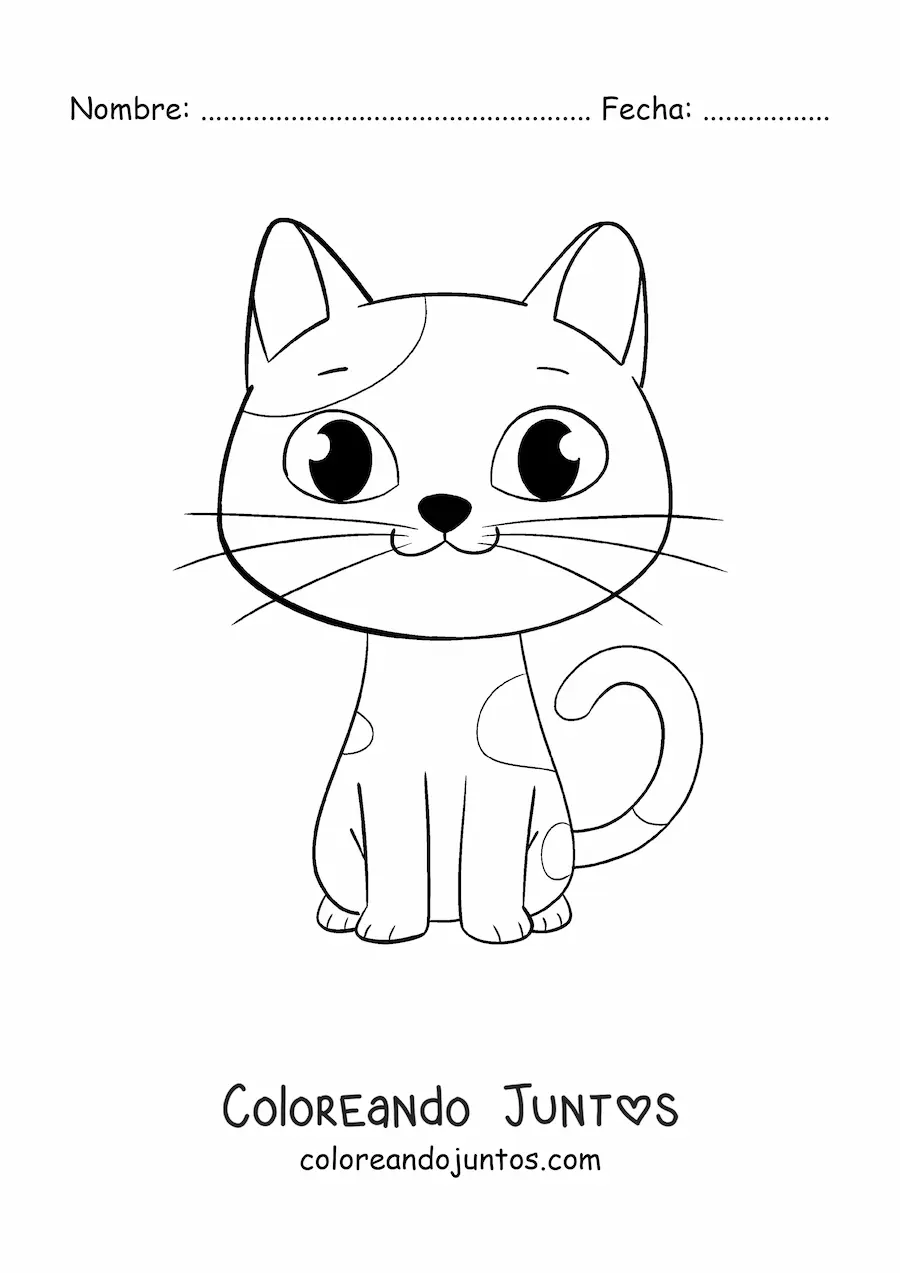 Imagen para colorear de gato kawaii animado con manchas