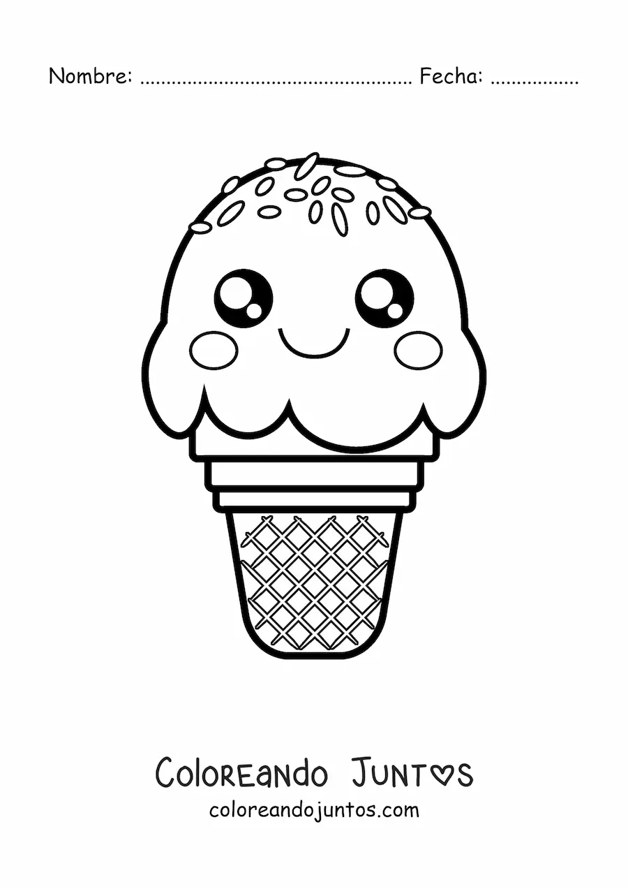 Imagen para colorear de barquilla kawaii con chispas de colores