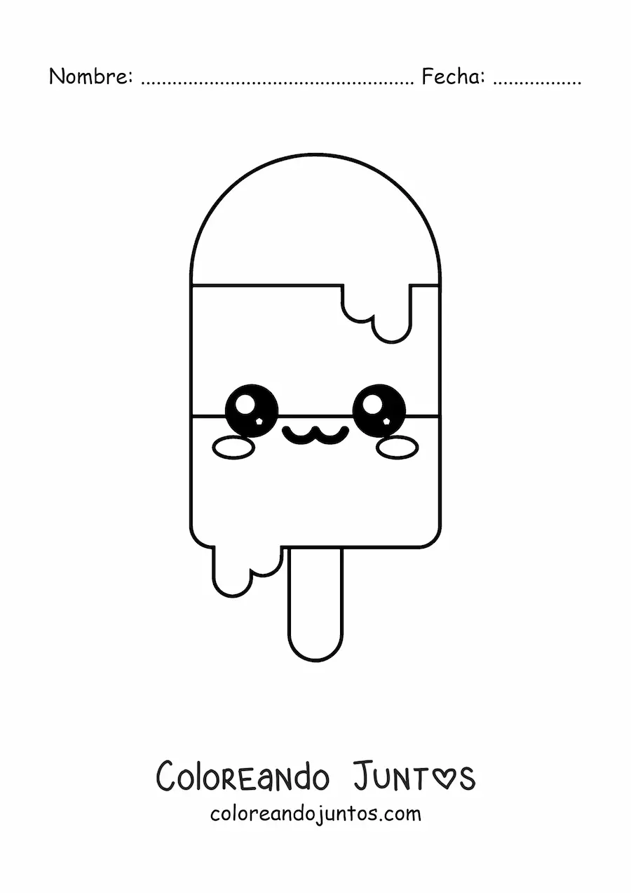 Imagen para colorear de paleta de helado kawaii fácil