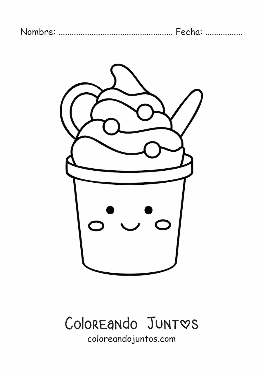 Imagen para colorear de helado de vaso kawaii fácil