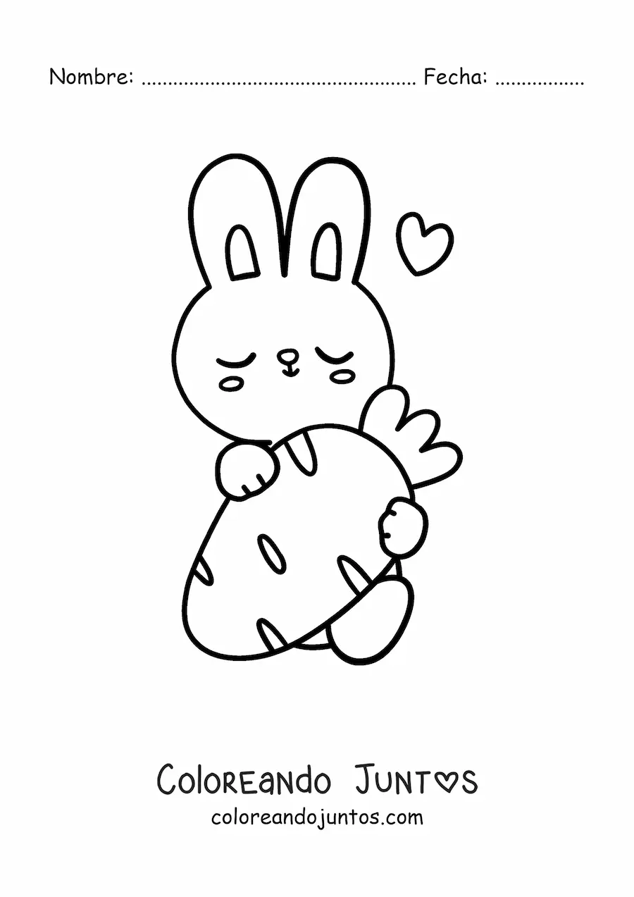 Imagen para colorear de tierno conejo sentado con una zanahoria