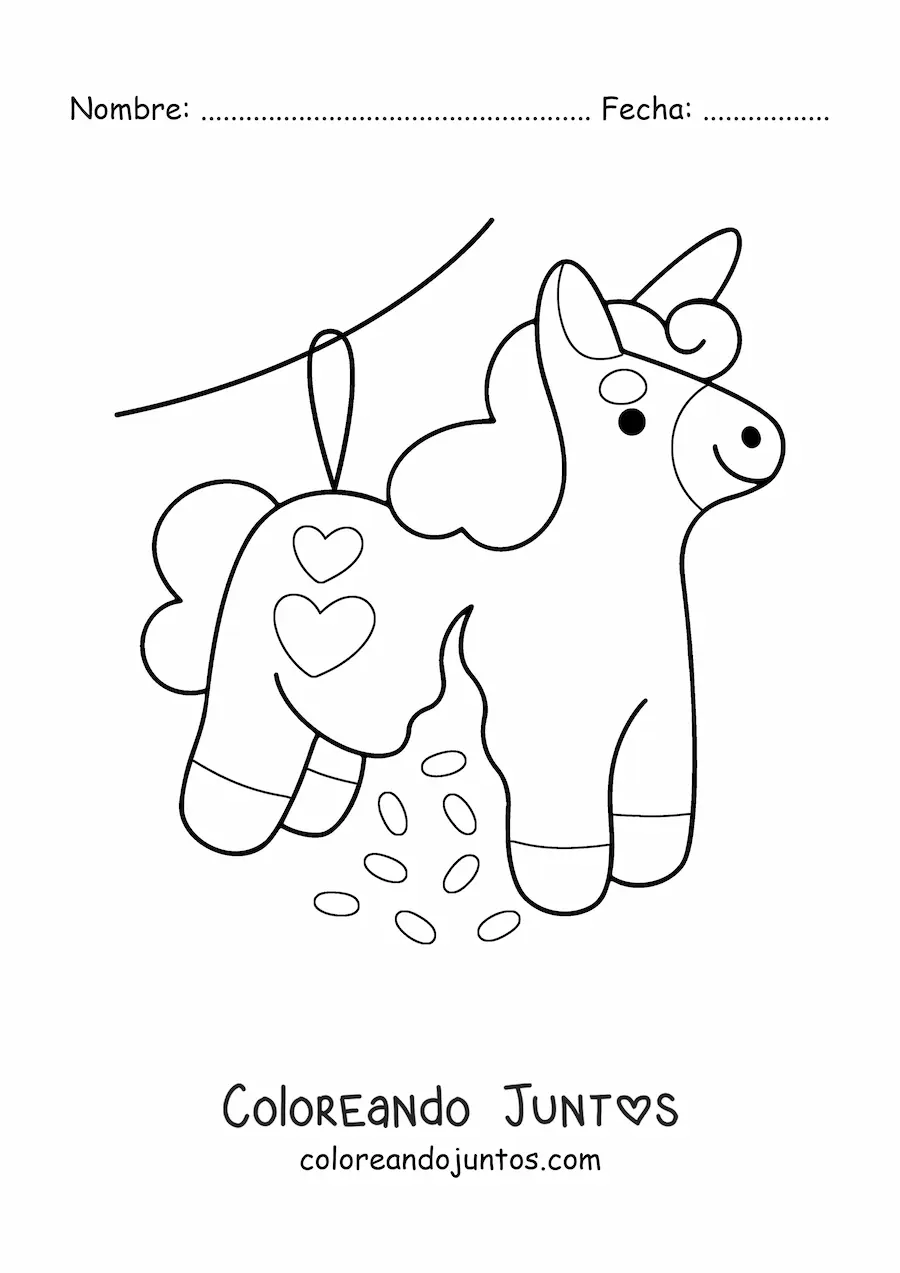 Imagen para colorear de piñata kawaii de cumpleaños de unicornio