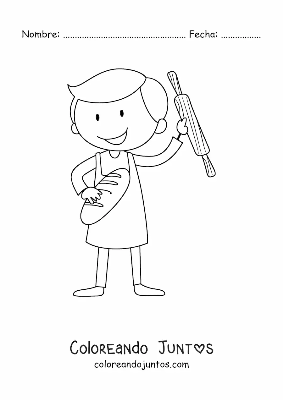 Imagen para colorear de niño panadero animado