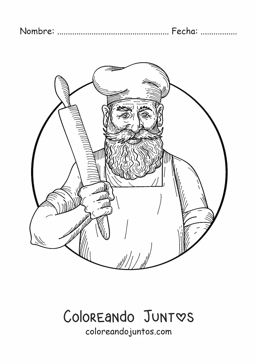 Imagen para colorear de panadero realista con un rodillo