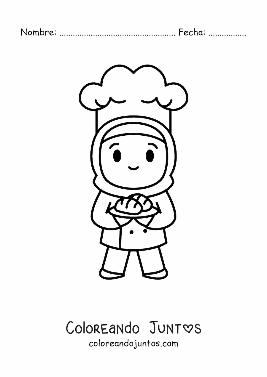 Imagen para colorear de chica panadera kawaii musulmana