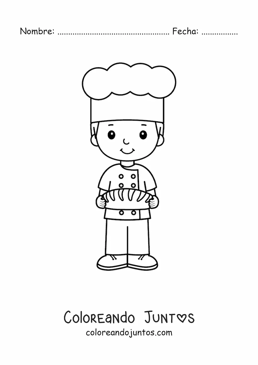 Imagen para colorear de niño con oficio de chef panadero