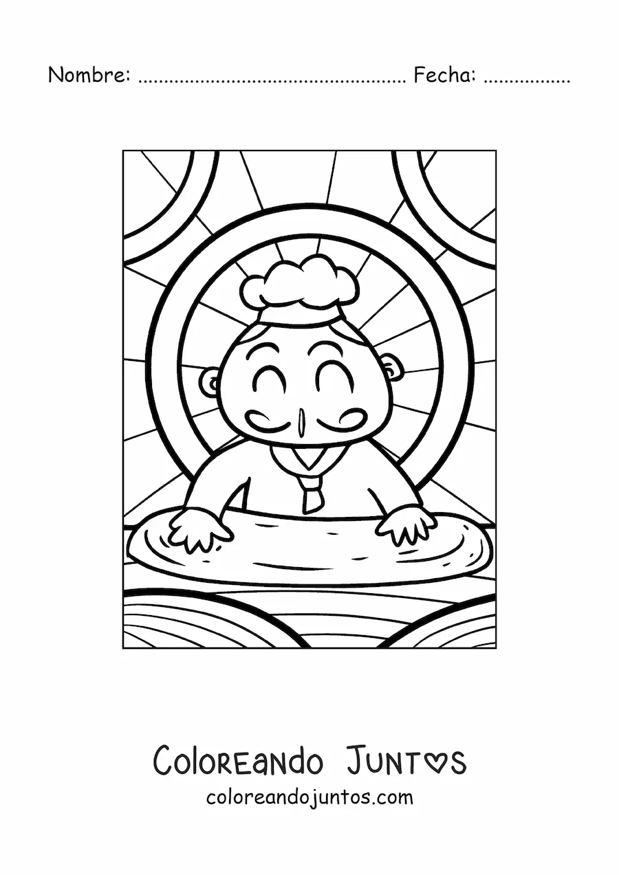 Imagen para colorear de chef cocinero italiano amasando pizza