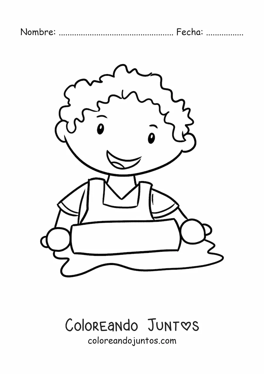 Imagen para colorear de niño cocinero kawaii con un rodillo