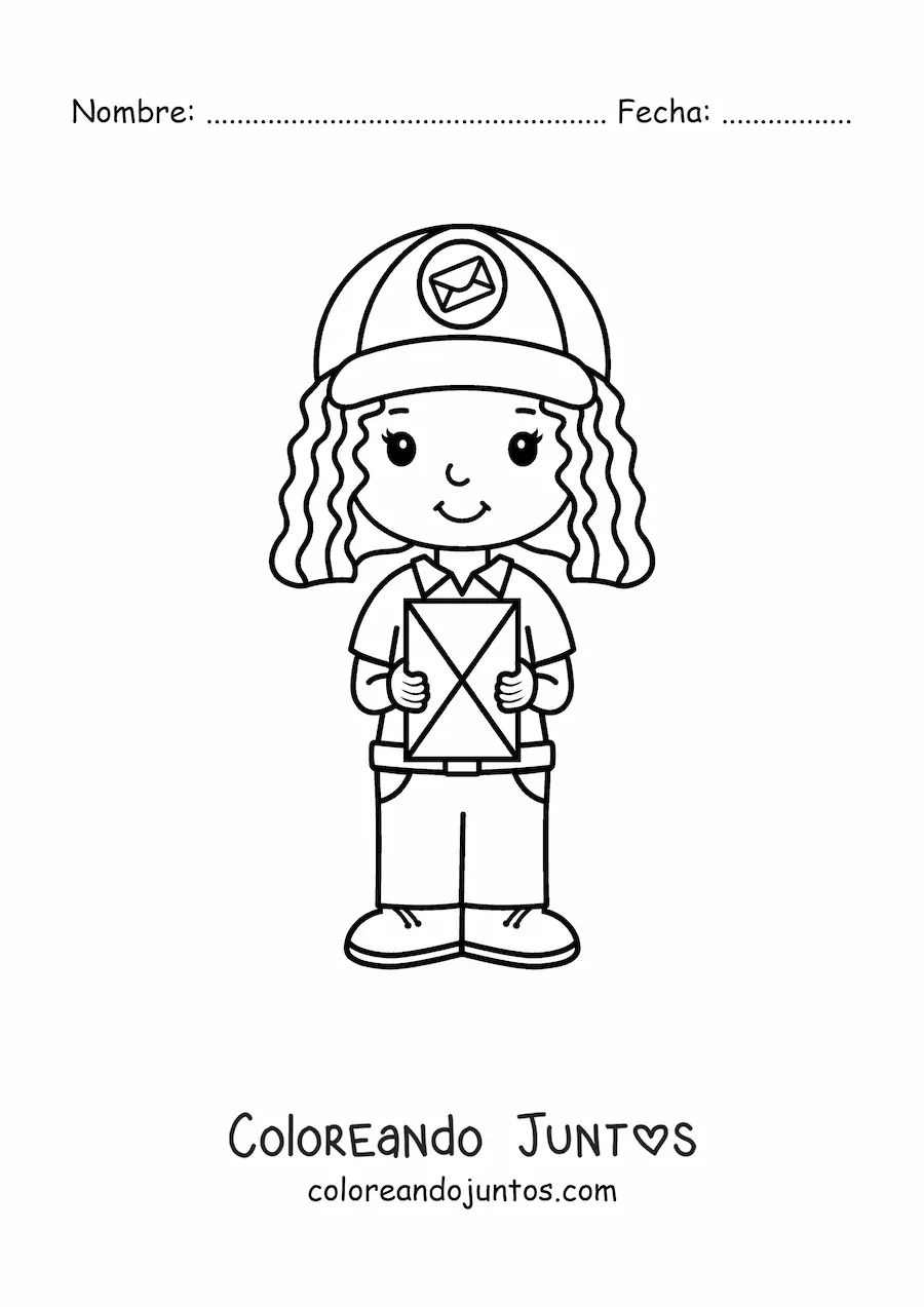 Imagen para colorear de niña cartera kawaii animada