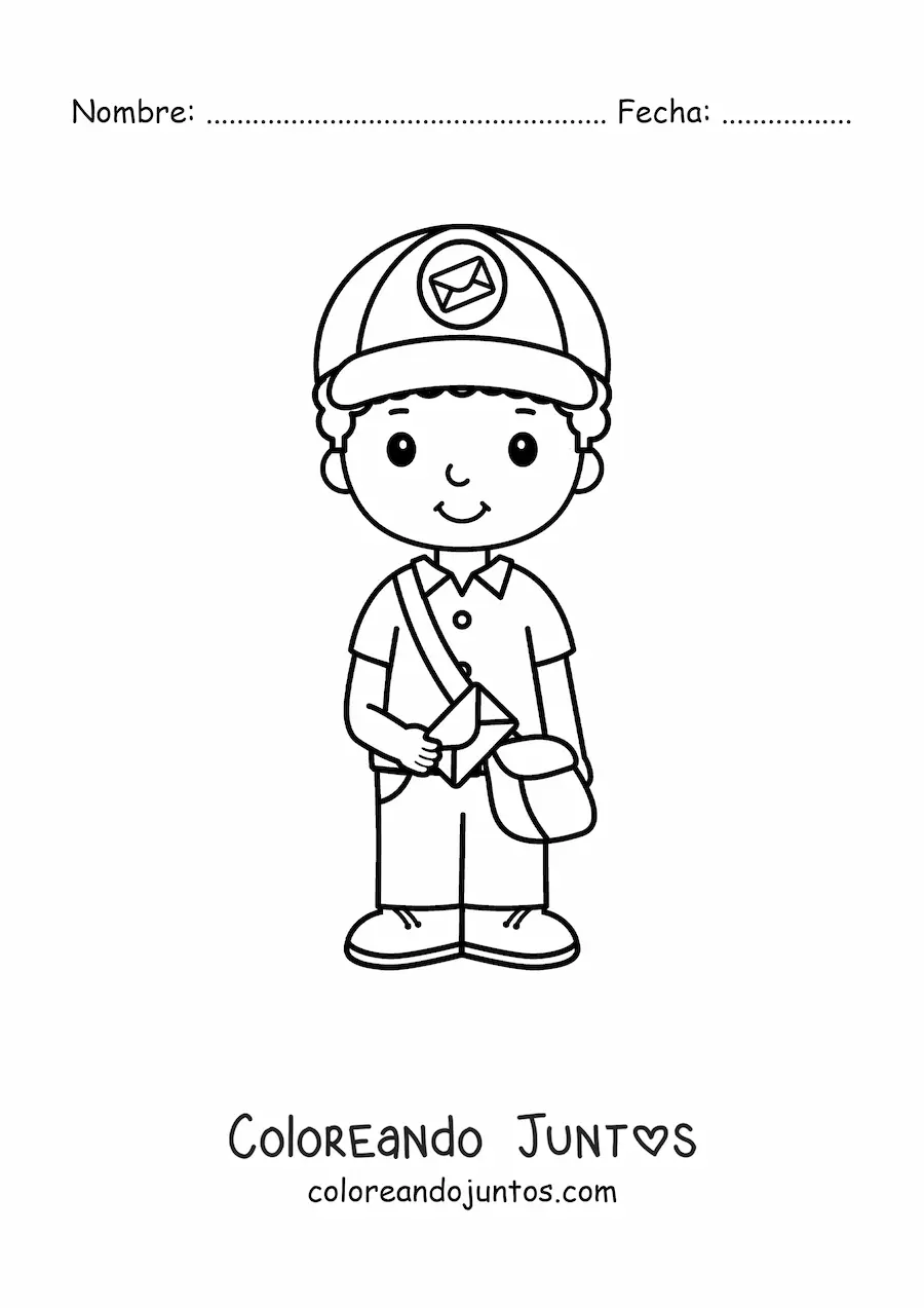 Imagen para colorear de niño cartero kawaii animado