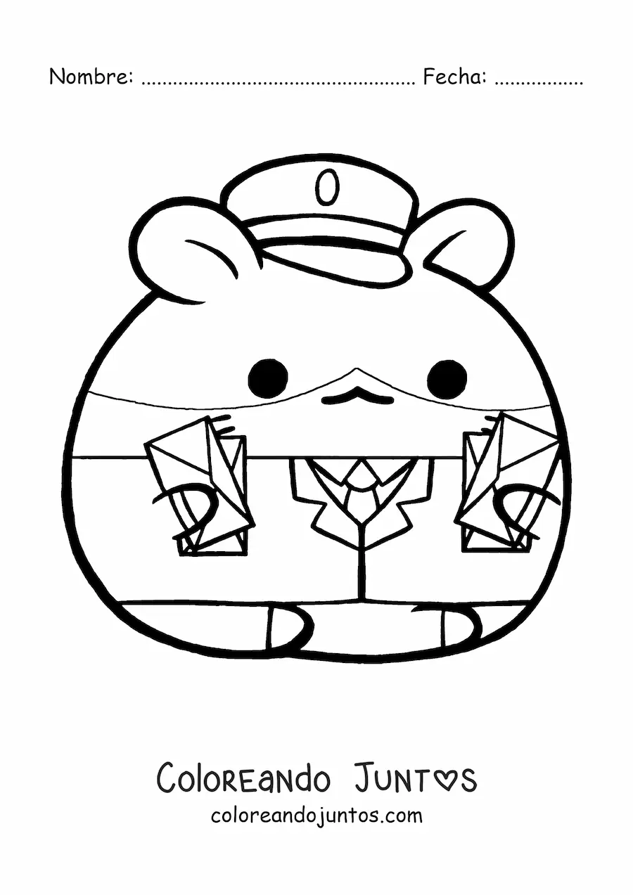 Imagen para colorear de hámster cartero kawaii animado