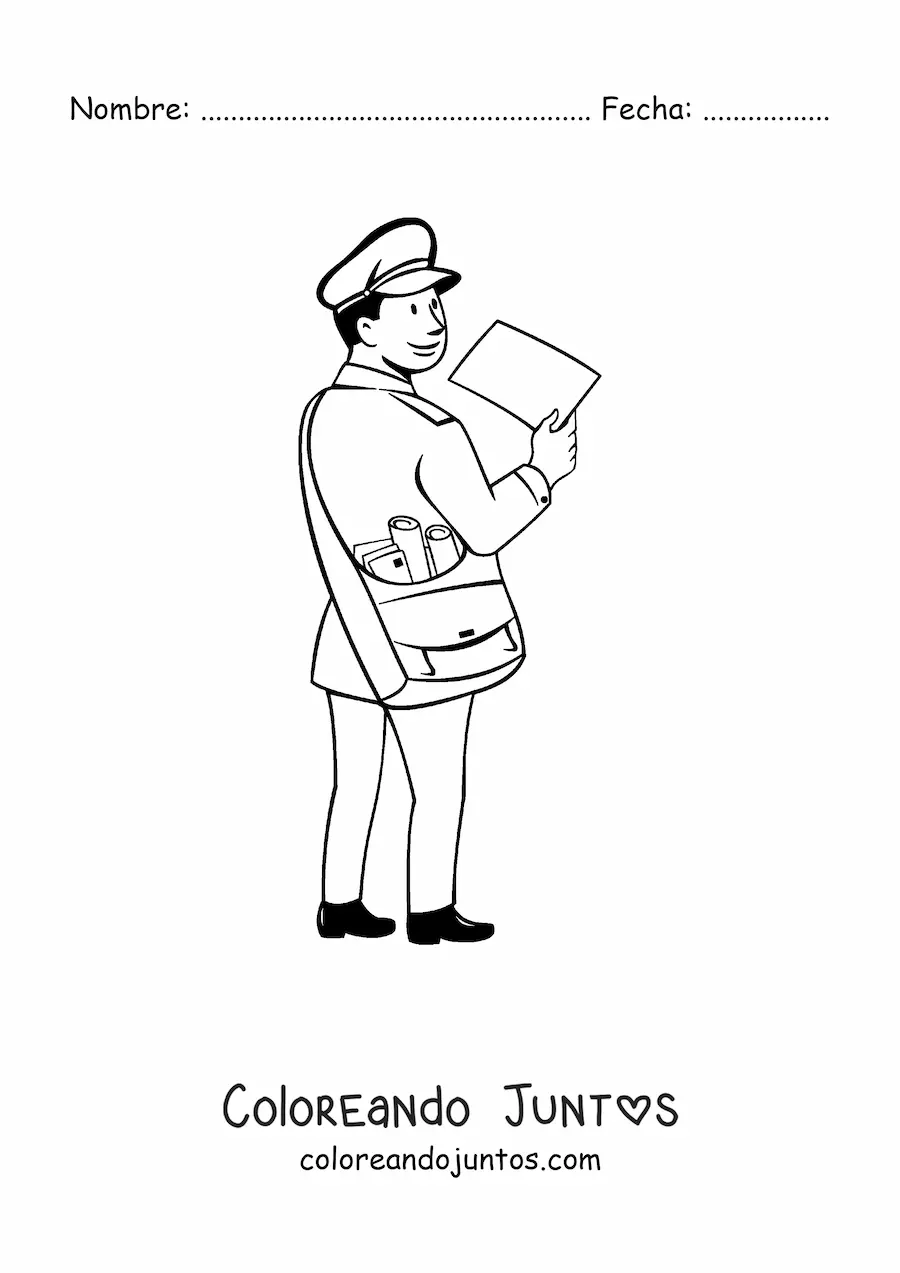 Imagen para colorear de caricatura de un cartero entregando el correo