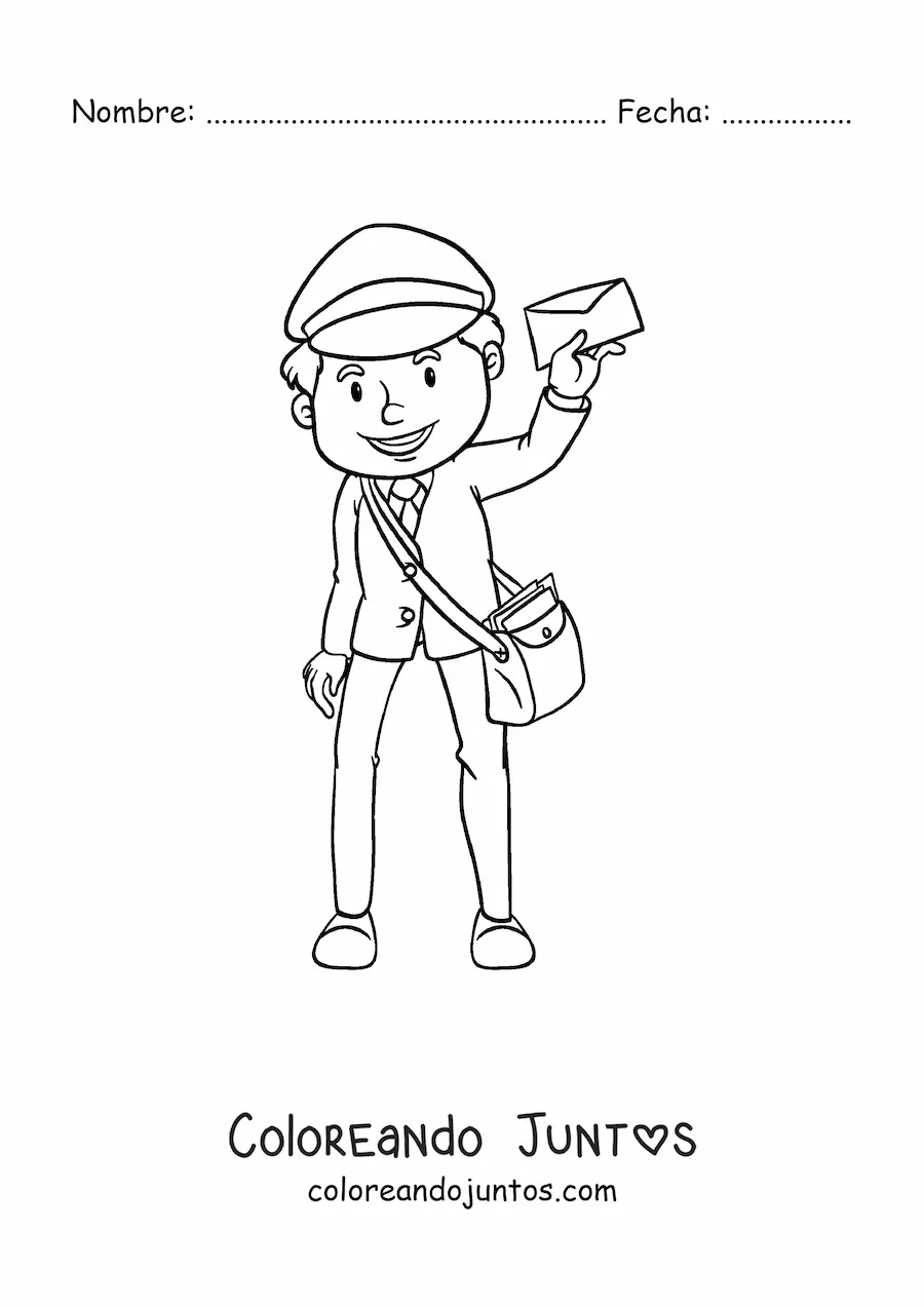 Imagen para colorear de cartero animado con una carta