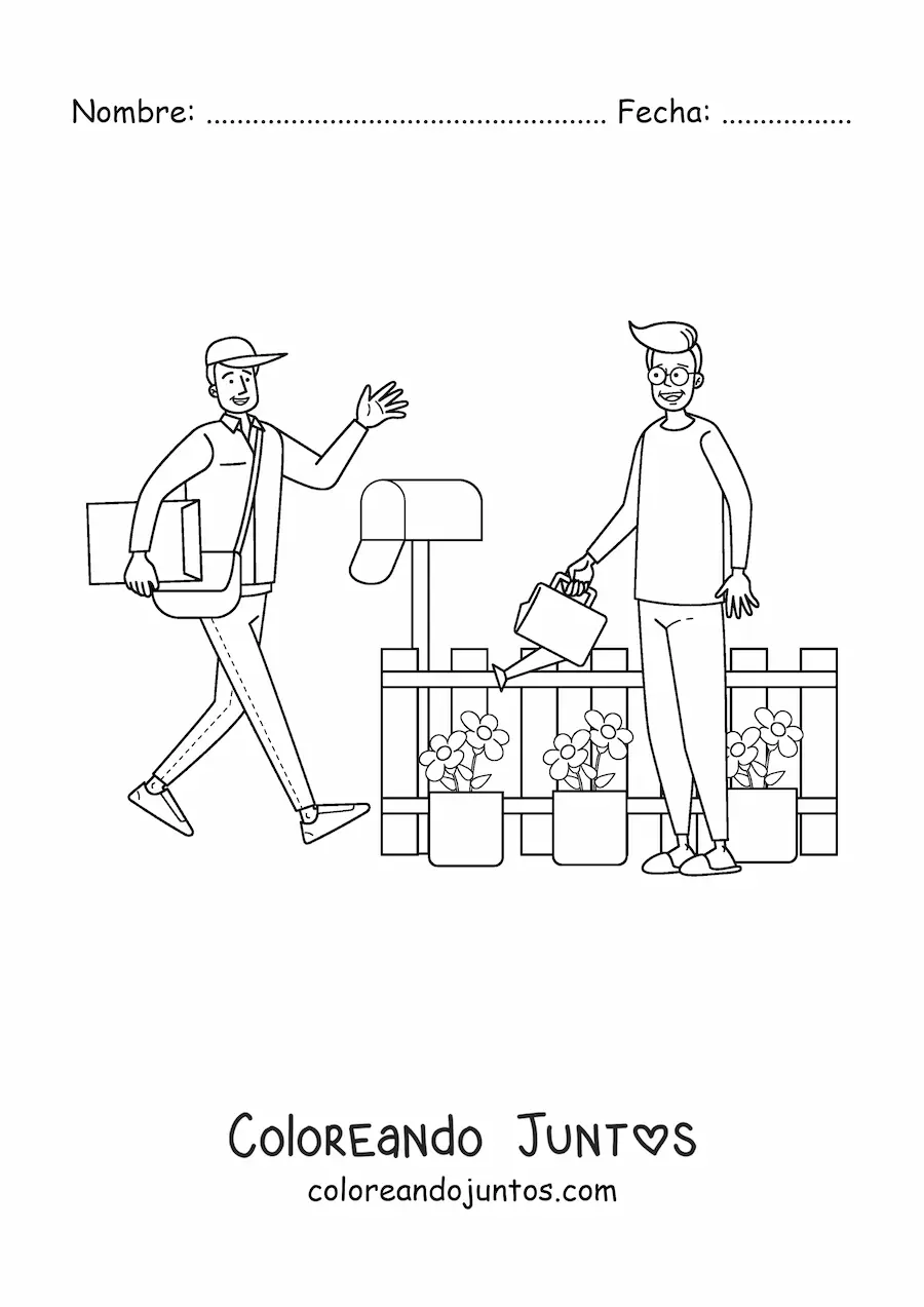 Imagen para colorear de cartero entregando el correo en el buzón