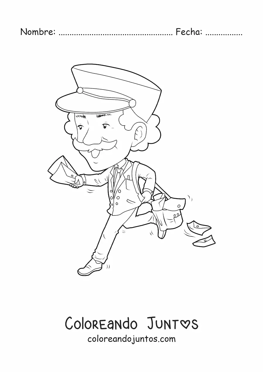 Imagen para colorear de caricatura de un cartero corriendo