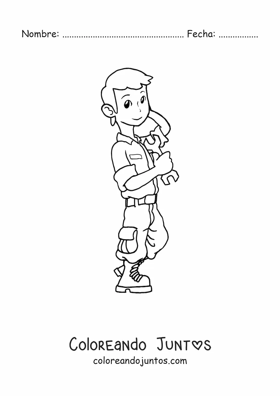 Imagen para colorear de mecánico kawaii