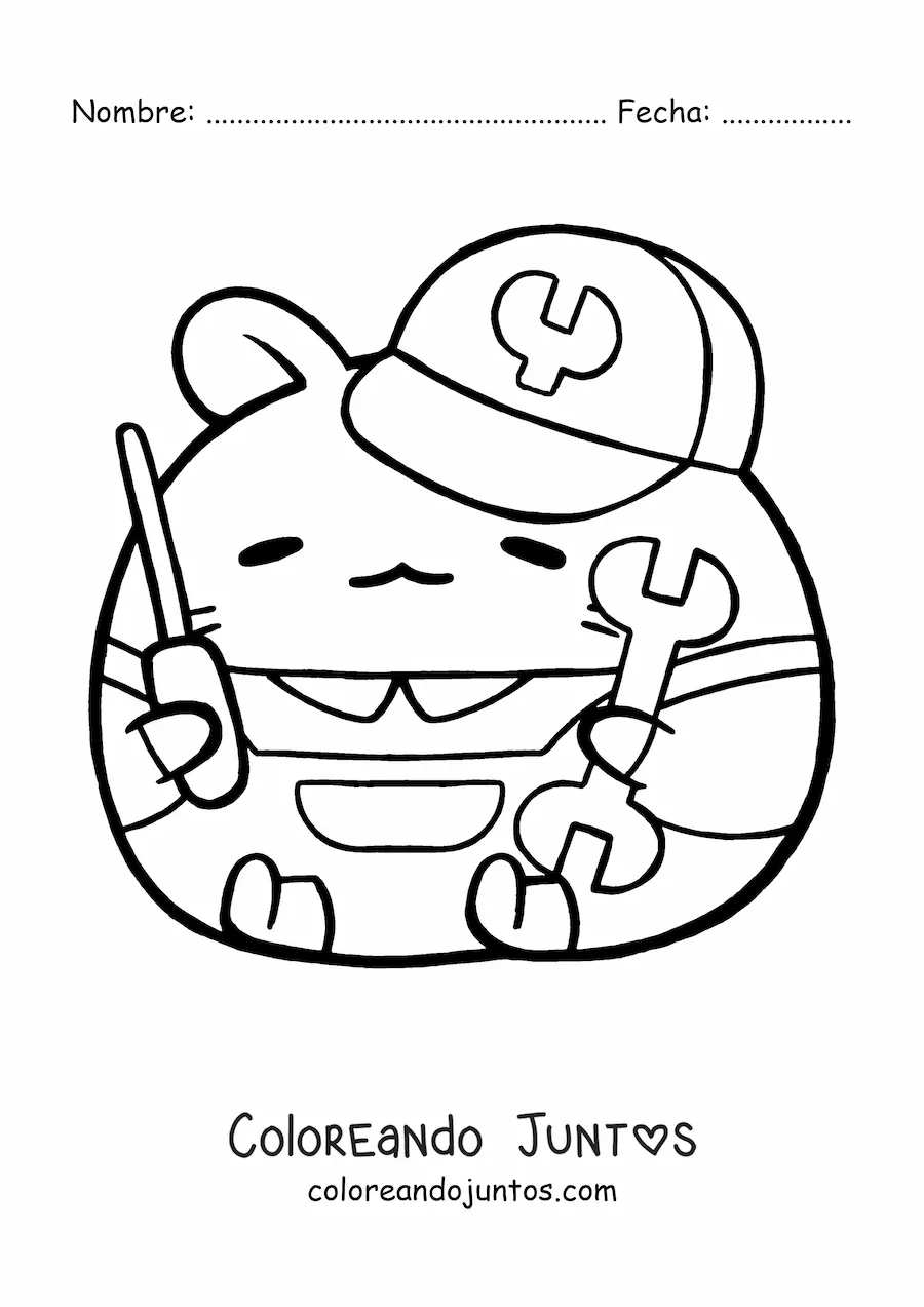 Imagen para colorear de hamster mecánico automotriz kawaii