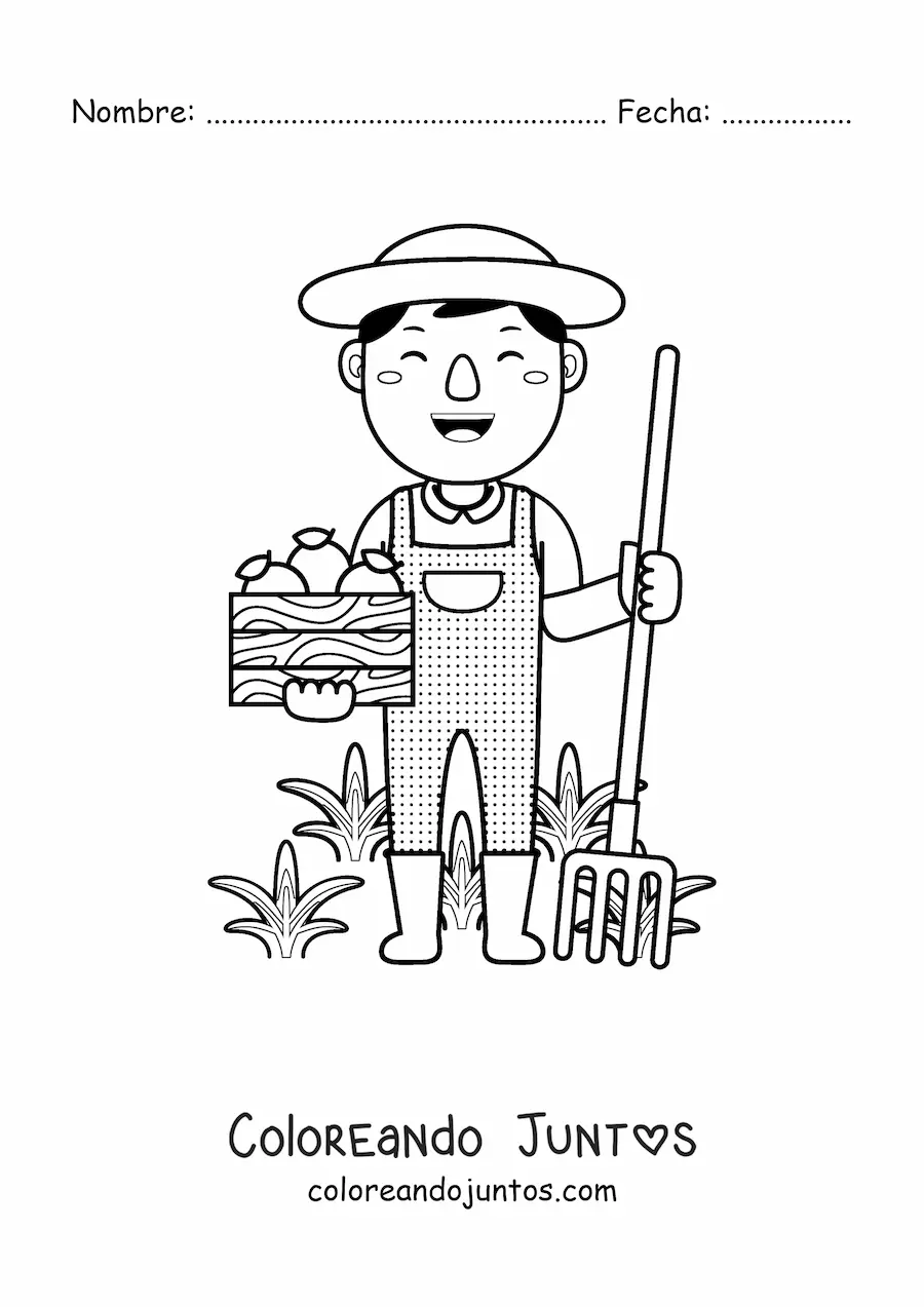 Imagen para colorear de campesino agricultor cosechando frutos