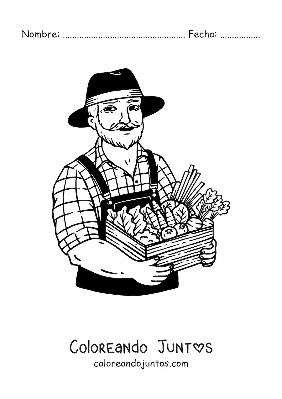 Imagen para colorear de agricultor realista con su cosecha